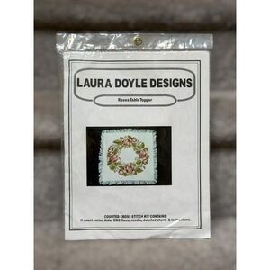 Vintage NOS Laura Doyle Designs Roses Table Topper Cross Stitch Kit Grandmacore